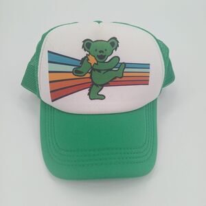 unisex adult Grateful Dead dancing bears trucker baseball cap green and rainbow